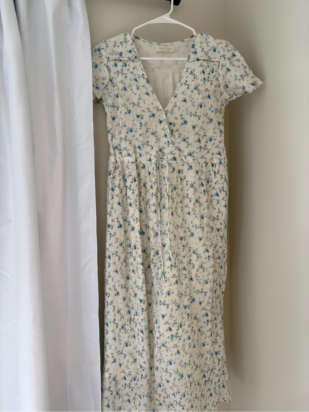 Christy Dawn Cream Midi Dress with Blue Floral Print